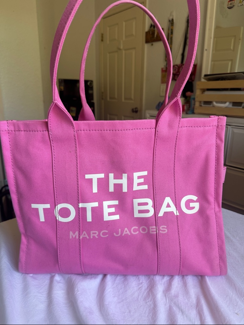 Marc Jacobs Pink Canvas Everyday Tote with Bold White Logo